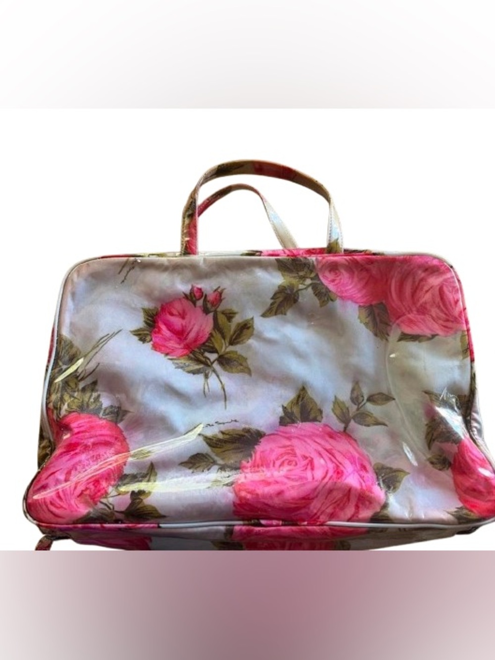 Rare Vintage Y2K Kate Spade Blue Pink Cabbage Rose Sam Toiletry Cosmetic Bag - Picture 4 of 9